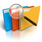 File search concept: folders and magnifying glass